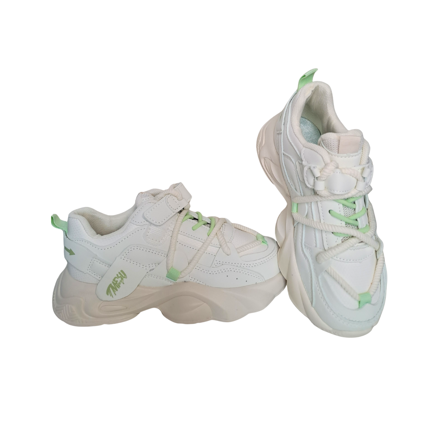 Kids TMESU Lime Green Detail Trainers – Sleek Off-White Base