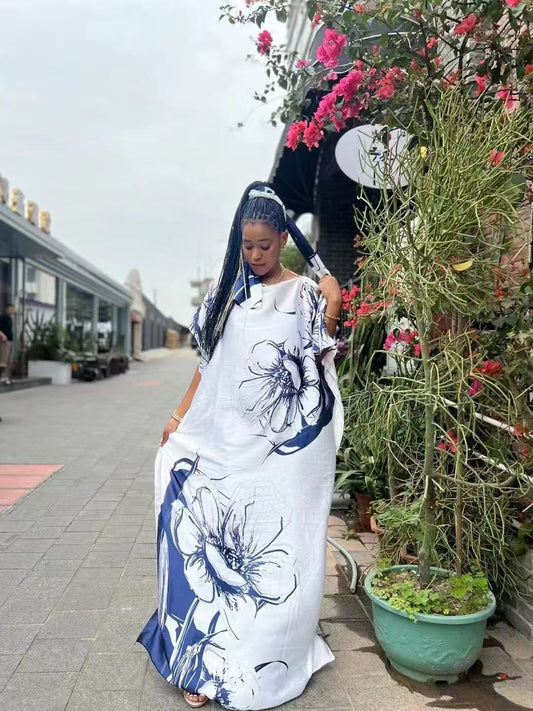 Elegant 100% Silk feeling Maxi Dress – Relaxed Kaftan Silhouette